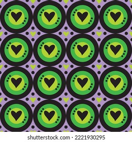 Abstract Hand Drawing Geometric Retro Circles and Hearts Seamless Vector Pattern Isolated Background