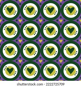 Abstract Hand Drawing Geometric Retro Circles and Hearts Seamless Vector Pattern Isolated Background