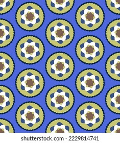 Abstract Hand Drawing Geometric Retro Tile Floral Circle Star Shapes Seamless Vector Pattern Isolated Background