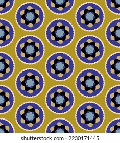 Abstract Hand Drawing Geometric Retro Tile Floral Circle Star Shapes Seamless Vector Pattern Isolated Background