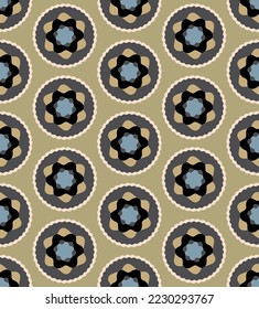 Abstract Hand Drawing Geometric Retro Tile Floral Circle Star Shapes Seamless Vector Pattern Isolated Background