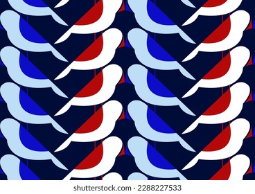 Abstract Hand Drawing Geometric Retro Tile Art Deco Canary Birds Seamless Vector Pattern Isolated Background