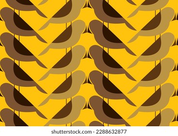 Abstract Hand Drawing Geometric Retro Tile Art Deco Canary Birds Seamless Vector Pattern Isolated Background