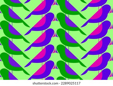 Abstract Hand Drawing Geometric Retro Tile Art Deco Canary Birds Seamless Vector Pattern Isolated Background