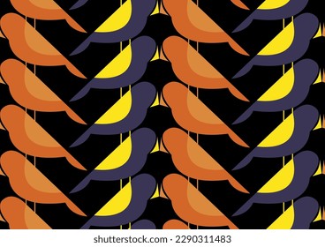 Abstract Hand Drawing Geometric Retro Tile Art Deco Canary Birds Seamless Vector Pattern Isolated Background