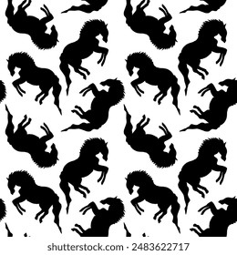 Abstract Hand Drawing Geometric Running Horses Equestrian Seamless Vector Pattern Isolated Background