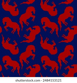 Abstract Hand Drawing Geometric Running Horses Equestrian Seamless Vector Pattern Isolated Background