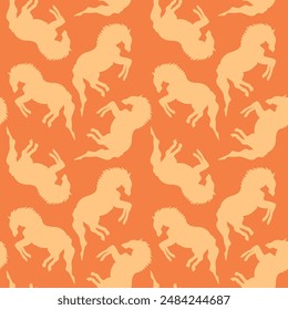 Abstract Hand Drawing Geometric Running Horses Equestrian Seamless Vector Pattern Isolated Background
