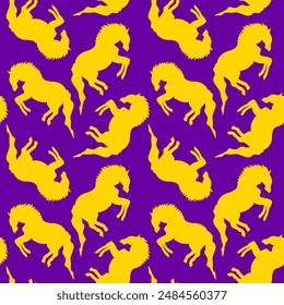 Abstract Hand Drawing Geometric Running Horses Equestrian Seamless Vector Pattern Isolated Background