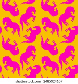 Abstract Hand Drawing Geometric Running Horses Equestrian Seamless Vector Pattern Isolated Background