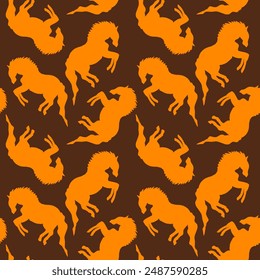 Abstract Hand Drawing Geometric Running Horses Equestrian Seamless Vector Pattern Isolated Background