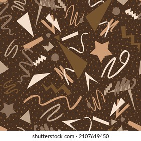 Abstract Hand Drawing Geometric Shapes Brush Strokes Triangles Swirls and Stars Seamless Vector Pattern with Isolated Dots Background