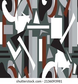 Abstract Hand Drawing Geometric Shapes Triangles Squares Rectangles Seamless Vector Pattern Isolated Background