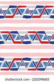 Abstract Hand Drawing Geometric Shapes Triangles Horizontal Lines Borders Stripes Seamless Vector Pattern Isolated Background