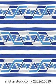 Abstract Hand Drawing Geometric Shapes Triangles Horizontal Lines Borders Stripes Seamless Vector Pattern Isolated Background