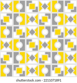 Abstract Hand Drawing Geometric Shapes Checkered Tile Seamless Retro Art Deco Vector Pattern Isolated Background