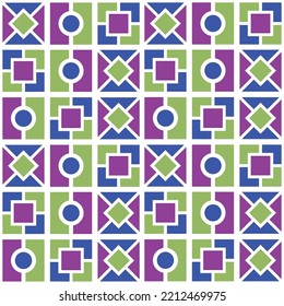 Abstract Hand Drawing Geometric Shapes Checkered Tile Seamless Retro Art Deco Vector Pattern Isolated Background