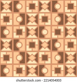 Abstract Hand Drawing Geometric Shapes Checkered Tile Seamless Retro Art Deco Vector Pattern Isolated Background