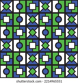 Abstract Hand Drawing Geometric Shapes Checkered Tile Seamless Retro Art Deco Vector Pattern Isolated Background