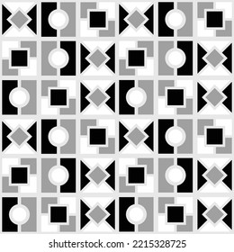 Abstract Hand Drawing Geometric Shapes Checkered Tile Seamless Retro Art Deco Vector Pattern Isolated Background