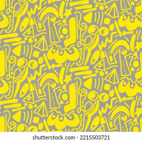 Abstract Hand Drawing Geometric Shapes Icons Symbols Doodle Seamless Vector Pattern Isolated Background