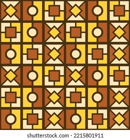 Abstract Hand Drawing Geometric Shapes Checkered Tile Seamless Retro Art Deco Vector Pattern Isolated Background