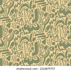 Abstract Hand Drawing Geometric Shapes Icons Symbols Doodle Seamless Vector Pattern Isolated Background