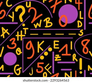 Abstract Hand Drawing Geometric Shapes Letters and Numbers Seamless Vector Pattern Isolated Background 
