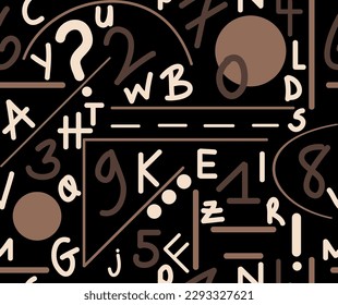 Abstract Hand Drawing Geometric Shapes Letters and Numbers Seamless Vector Pattern Isolated Background 