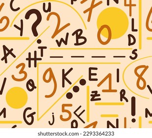 Abstract Hand Drawing Geometric Shapes Letters and Numbers Seamless Vector Pattern Isolated Background 