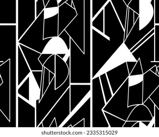 Abstract Hand Drawing Geometric Shapes Triangles Lines Stripes Maze Labyrinth Seamless Vector Pattern Isolated Background