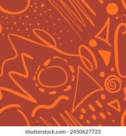 Abstract Hand Drawing Geometric Shapes Dashed Lines Dots Triangles Circles Swirls Brush Strokes Seamless Vector Pattern Isolated Background