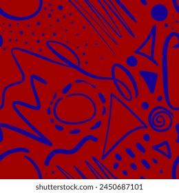 Abstract Hand Drawing Geometric Shapes Dashed Lines Dots Triangles Circles Swirls Brush Strokes Seamless Vector Pattern Isolated Background