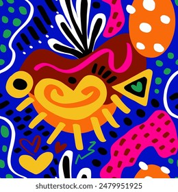 Abstract Hand Drawing Geometric Shapes Seamless Pop Art Vector Pattern Isolated Background