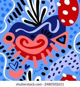 Abstract Hand Drawing Geometric Shapes Seamless Pop Art Vector Pattern Isolated Background
