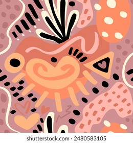Dibujo Abstractas de la mano Formas geométricas Pop sin fisuras Patrón de Vector de arte Fondo aislado