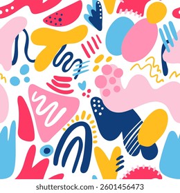 Abstract Hand Drawing Geometric Shapes Seamless Pop Art Vector Pattern Isolated Background