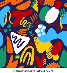 Abstract Hand Drawing Geometric Shapes Seamless Pop Art Vector Pattern Isolated Background