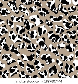 Abstract Hand Drawing Geometric Squares with Leopard Dalmatian Cow Animal Skin Texture Seamless Vector Pattern Isolated Background