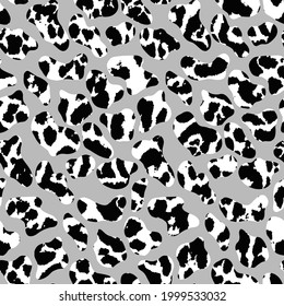 Abstract Hand Drawing Geometric Squares with Leopard Dalmatian Cow Animal Skin Texture Seamless Vector Pattern Isolated Background