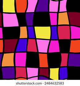 Abstract Hand Drawing Geometric Squares Church Glass Pool Shapes Seamless Grid Mosaic Vector Pattern with Isolated Background