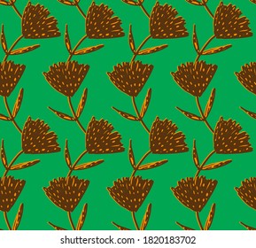 Abstract Hand Drawing Geometric Tile Flowers and Leaves Repeating Vector Pattern Isolated Background 
