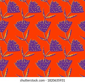 Abstrakte handgezeichnete, geometrische Reißblumen und Blätter, mehrmaliges Vektormuster einzeln auf Hintergrund 