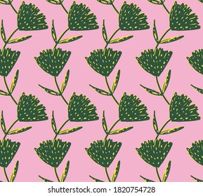 Abstract Hand Drawing Geometric Tile Flowers and Leaves Repeating Vector Pattern Isolated Background 