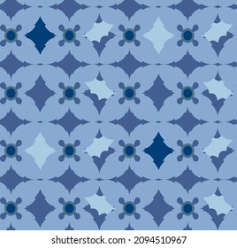 Abstract Hand Drawing Geometric Tile Ceramic Flowers and Leaves Seamless Vector Pattern Isolated Background 