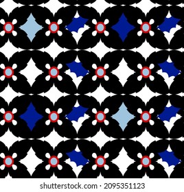 Abstrakte handgezeichnete geometrische Tile Keramikblumen und Blätter Nahtlose Vektormuster einzeln auf Hintergrund 