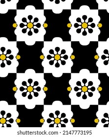 Abstract Hand Drawing Geometric Tile Ethnic Flower Shapes Seamless Fabric Design Vector Pattern Isolated Background