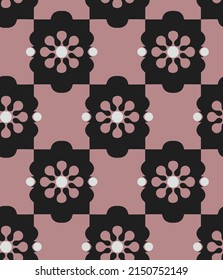Abstract Hand Drawing Geometric Tile Ethnic Flower Shapes Seamless Fabric Design Vector Pattern Isolated Background