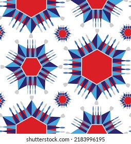 Abstract Hand Drawing Geometric Tile Ethnic Snow Flakes Stars Seamless Vector Pattern Isolated Background