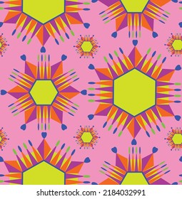 Abstract Hand Drawing Geometric Tile Ethnic Snow Flakes Stars Seamless Vector Pattern Isolated Background